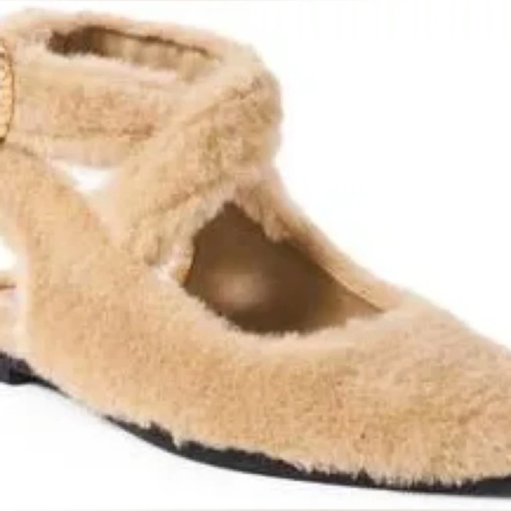 Free People Faux Fur Shearling Parisa Pointed Fuzzy Flats Almond Butter 8.5 NWT
